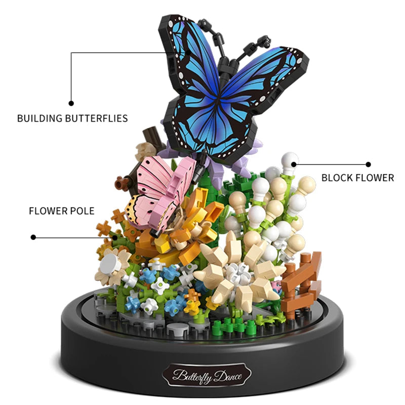 Blocos de Construção Bonsai para Crianças Abelha, Borboleta, Flor, Inseto, Planta, Tijolos Modelo em Vidro, Cobertura Contra Poeira, Brinquedo DIY, Presente de Natal