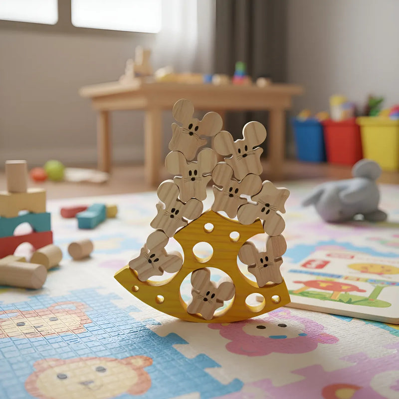 Queijo De Madeira Com Ratinhos Brinquedo Pedagógico