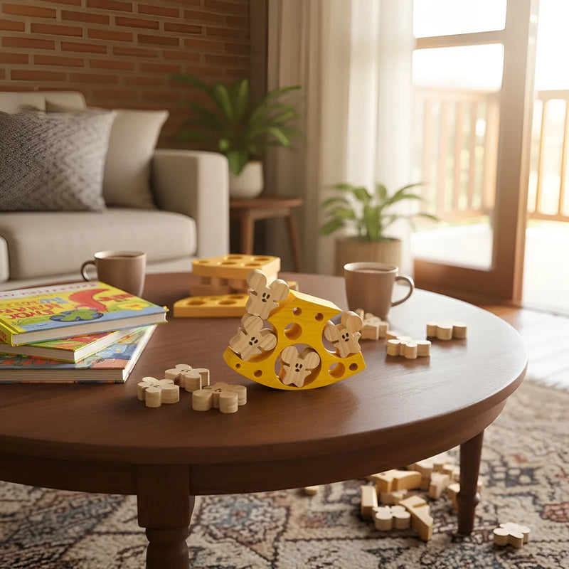 Queijo De Madeira Com Ratinhos Brinquedo Pedagógico