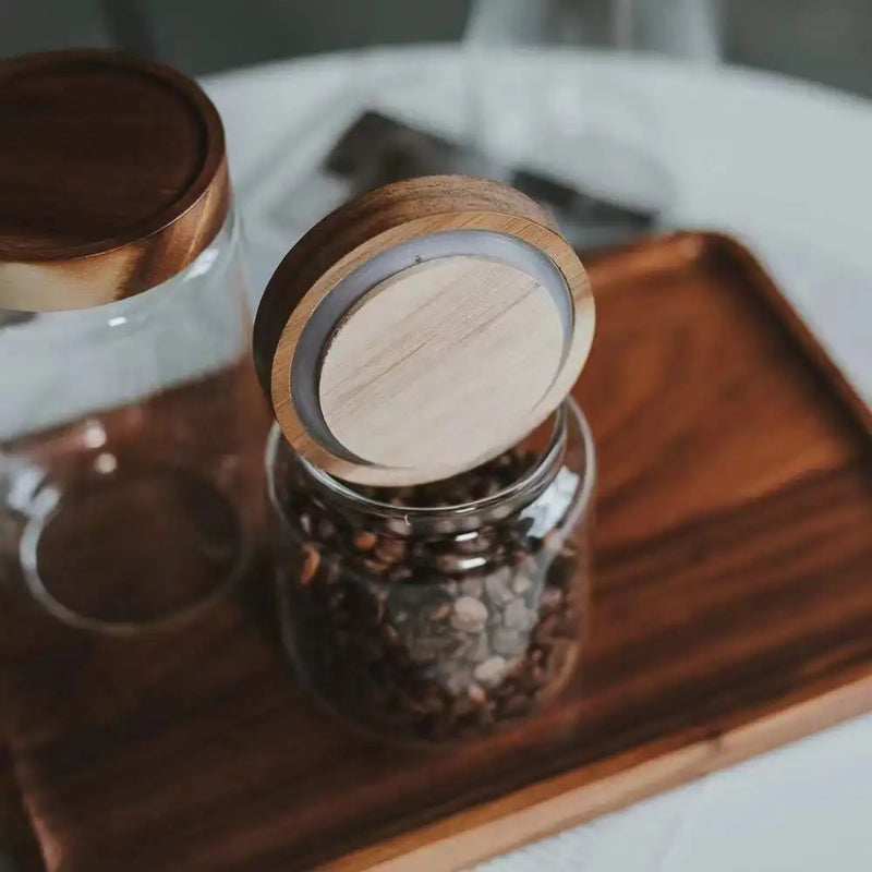 Frasco De Armazenamento De Alimentos De Vidro com Tampa De Madeira, Recipiente Selado, Pote De Doces, Feijão, Café, Macarrão, Grão, Aveia, Cozinha