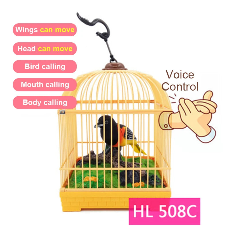 Aves decorativas, controle de voz e som, para gaiola de pássaros, brinquedo para animais, jardim, presentes de brinquedo para crianças