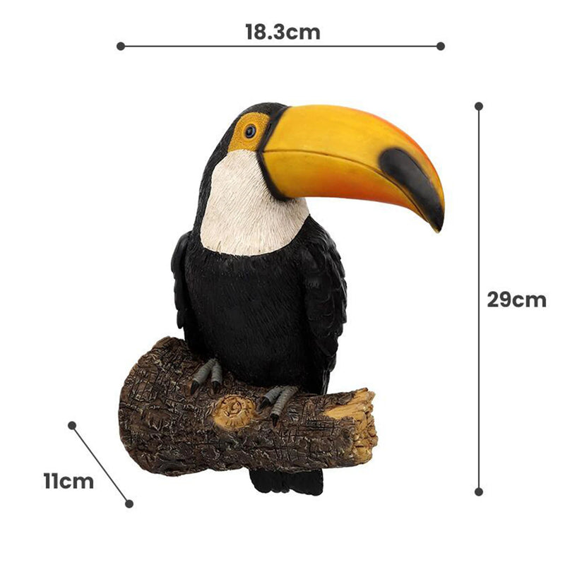 Tucano Resina  estátua de jardim, escultura em pé de animal realista, ornamentos de árvore, estatueta de pássaro de resina tou