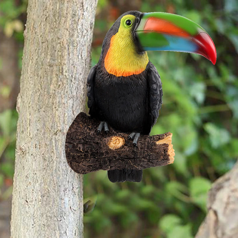 Tucano Resina  estátua de jardim, escultura em pé de animal realista, ornamentos de árvore, estatueta de pássaro de resina tou