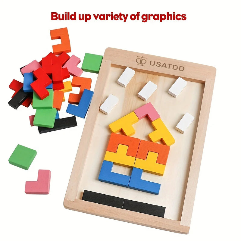 Quebra-Cabeça de Blocos em Madeira – Tangram Colorido e Educativo para Crianças e Bebês
