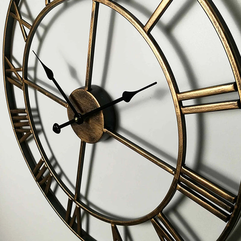Moderno 3D grandes relógios de parede numerais romanos retro redondo metal ferro preciso silencioso nórdico pendurado ornamento decoração da sala estar