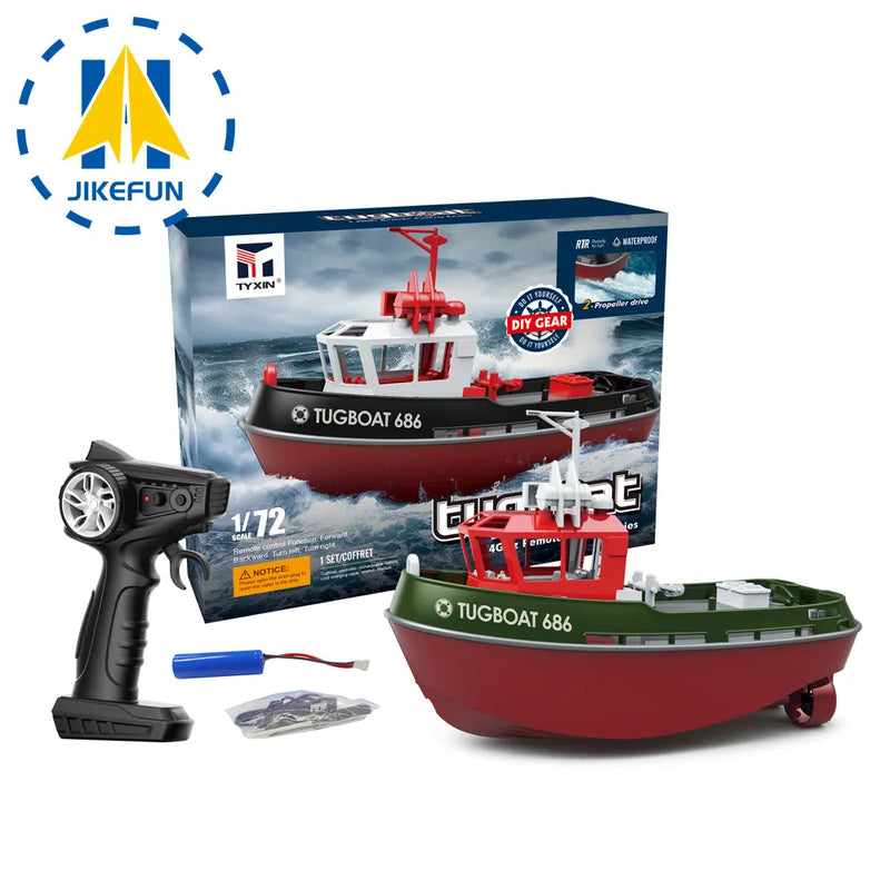 Barco RC de Brinquedo, 2.4G, 1/72, Poderoso Motor Duplo, Longo Alcance, Controle Remoto Elétrico Sem Fio, Modelo Rebocador, Brinquedos para Meninos, Presente