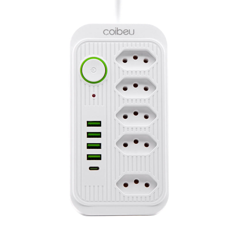 Extensão Elétrica 2M 110-220V com USB e USB-C – Ideal para PC e Eletrônicos