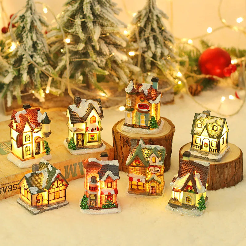 Decoração de Natal 2024: Escultura de Casa de Neve Luminosa em LED – Artesanato em Resina para Decoração de Casa e Presente de Natal para Crianças