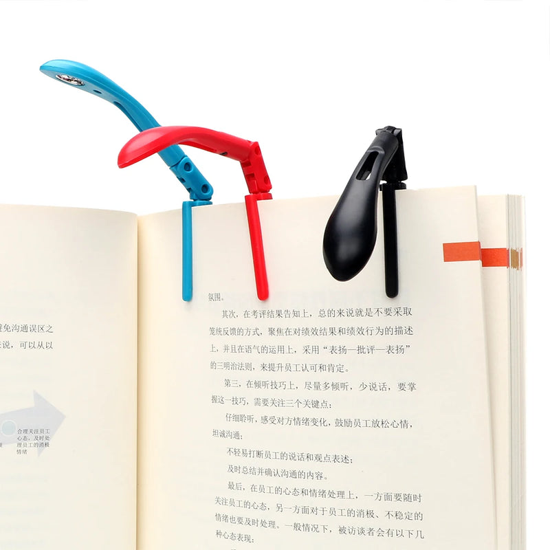 Lâmpada de leitura de clip flexível para kindle / livro, luz LED dobrável, com bateria