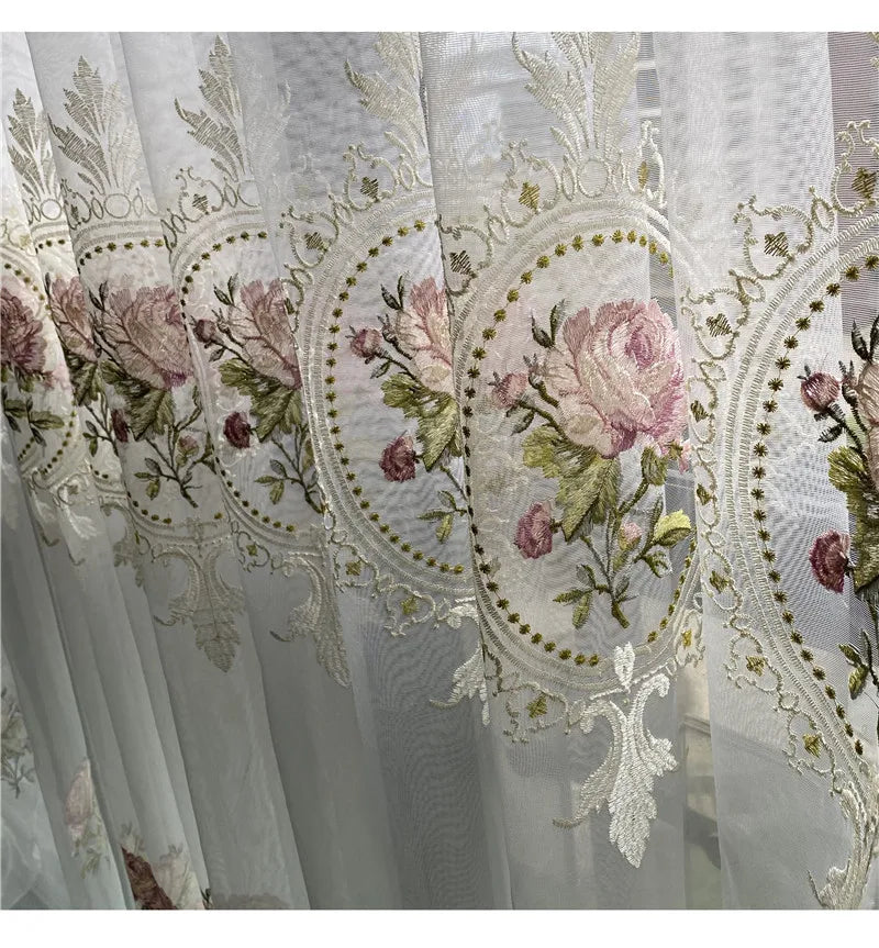 Cortina americana bordado, Sala, Flor Elegante, Cortinas para Quarto