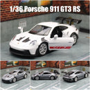 Modelo de carro em miniatura para crianças, 1:36 Porsche 911, GT3 RS, RMZ, Pull Back Diecast, Coleção de Metal, Rodas Livres