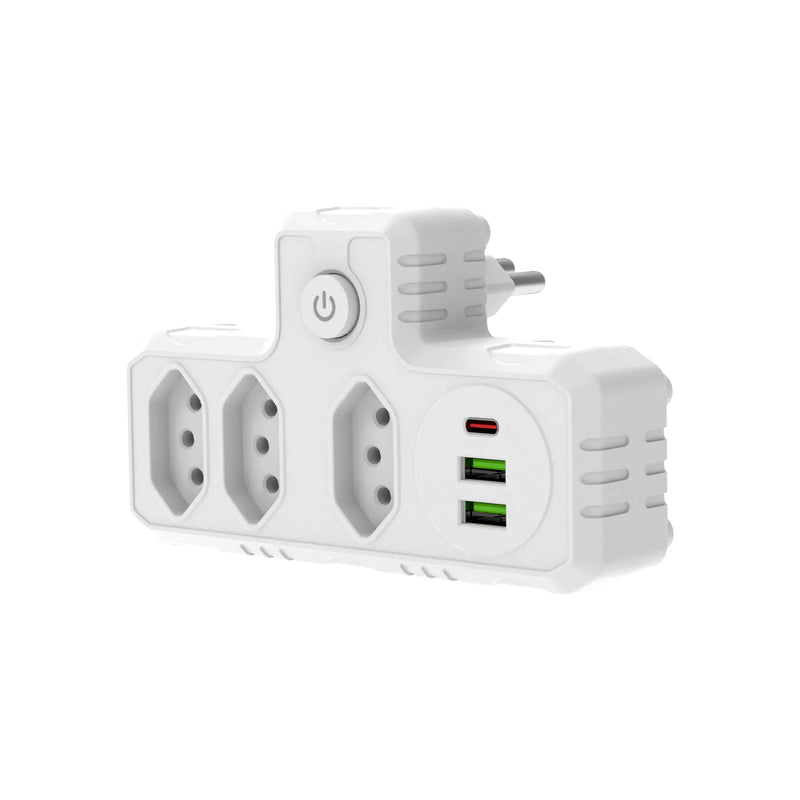 Extensão Elétrica 2M 110-220V com USB e USB-C – Ideal para PC e Eletrônicos