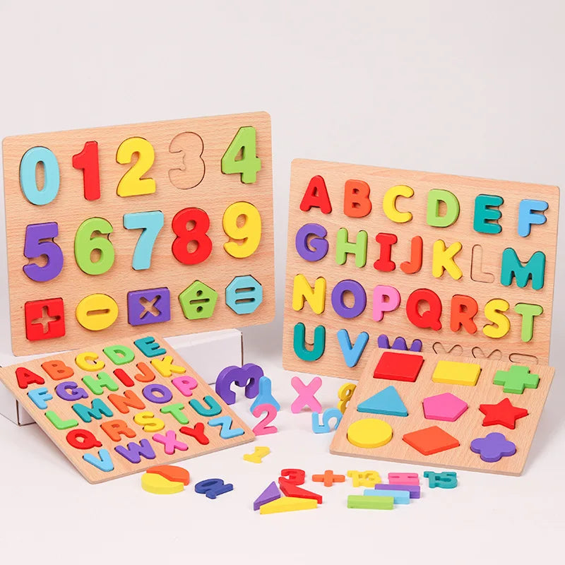Brinquedos Montessori Quebra-cabeça de Madeira para Bebê, Jogos de Combinar, Alfabeto e Formato Numérico, Brinquedos Educativos Infantis, 1 Ano, 2 Anos, 3 Anos