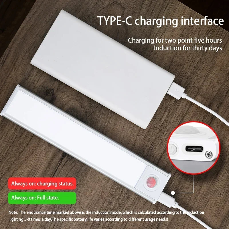Luz noturna LED sem fio com sensor de movimento, Lâmpada para Armário, USB, 20 cm, 30 cm, 40 cm, 60cm