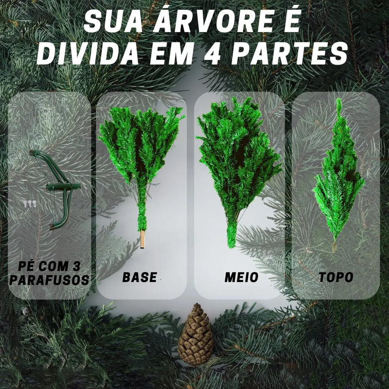 Árvore de Natal Natural 2,10m - 1200 Ramos Gigantes com Base de Ferro