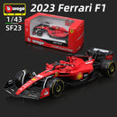 Bburago-Modelo Ferrari SF-23 F1 Car, 1:43, Veículo de luxo liga, Carros fundidos, Modelo Fórmula Racing, Presente Toy, 2023