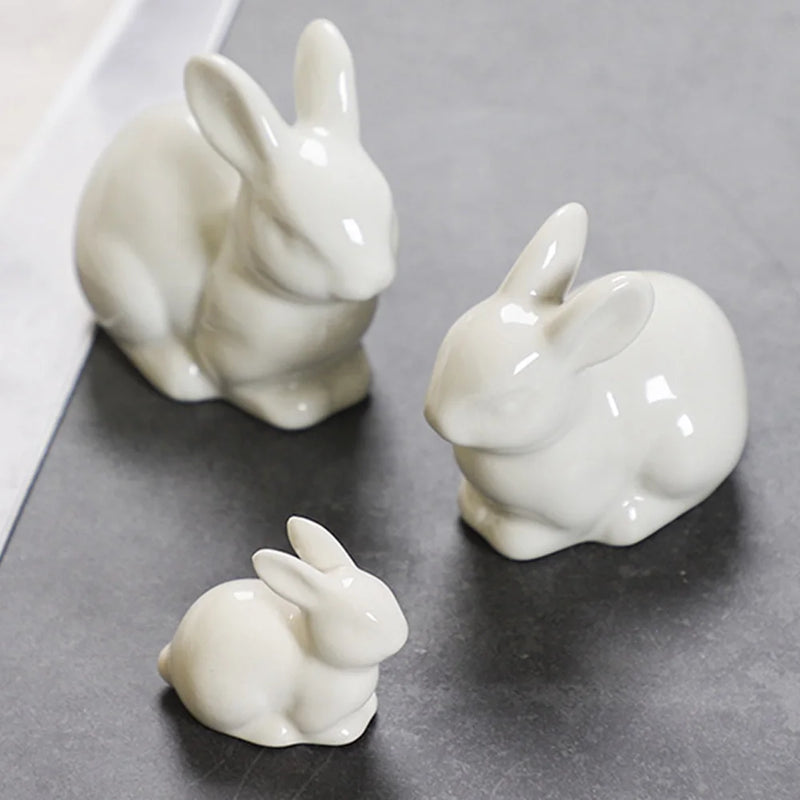 Miniatura de Coelho em Cerâmica – Decoração Encantadora para Casa, Presente de Páscoa e Artesanato