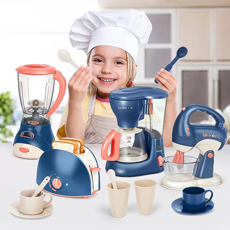 Mini Eletrodomésticos Brinquedos de Cozinha, Pretend Play Set, Cafeteira, Misturador Liquidificador e Torradeira para Crianças, Meninos e Meninas Presentes
