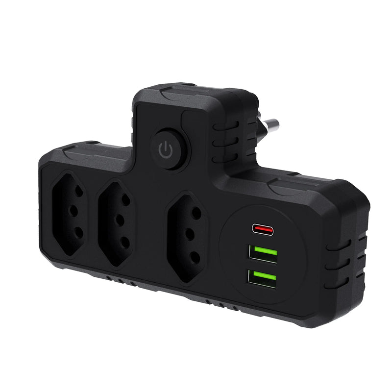 Extensão Elétrica 2M 110-220V com USB e USB-C – Ideal para PC e Eletrônicos