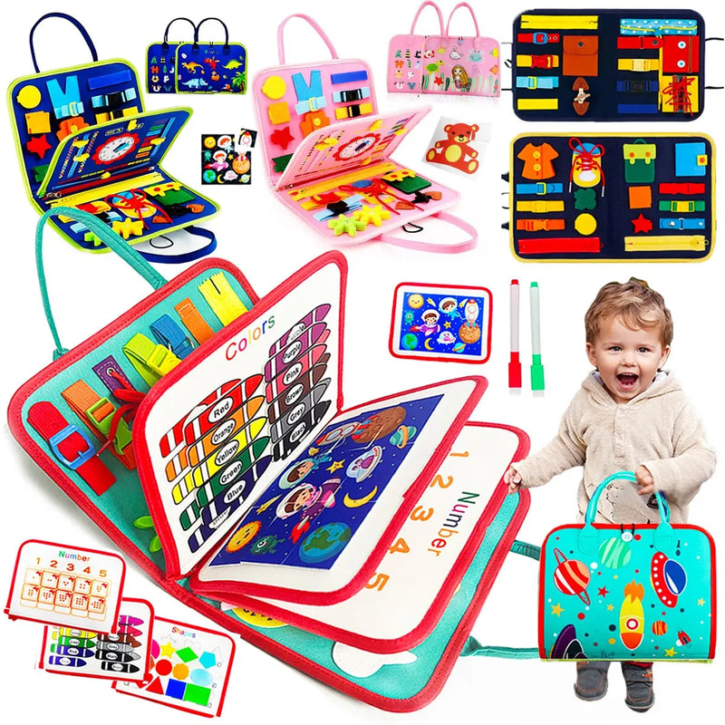 Busy Board Montessori Toys for Toddlers, Brinquedo Sensorial, Aprendizagem Pré-Escolar, Atividades de Viagem Educativas para Meninos, Habilidades Motoras Finas