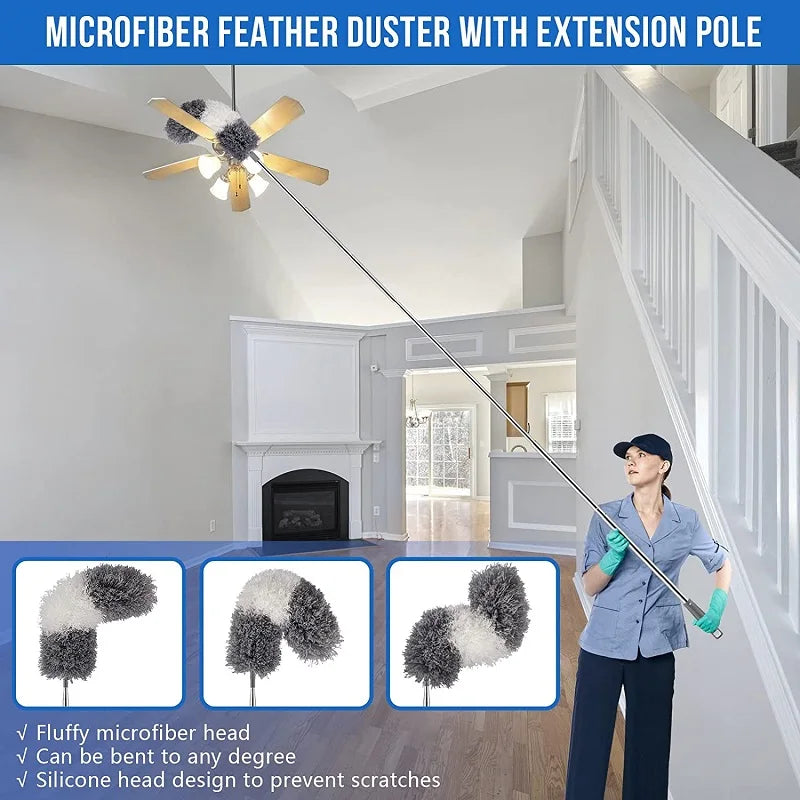 Escova de limpeza para cantos altos de microfibra extensível, espanador retrátil, ferramentas domésticas