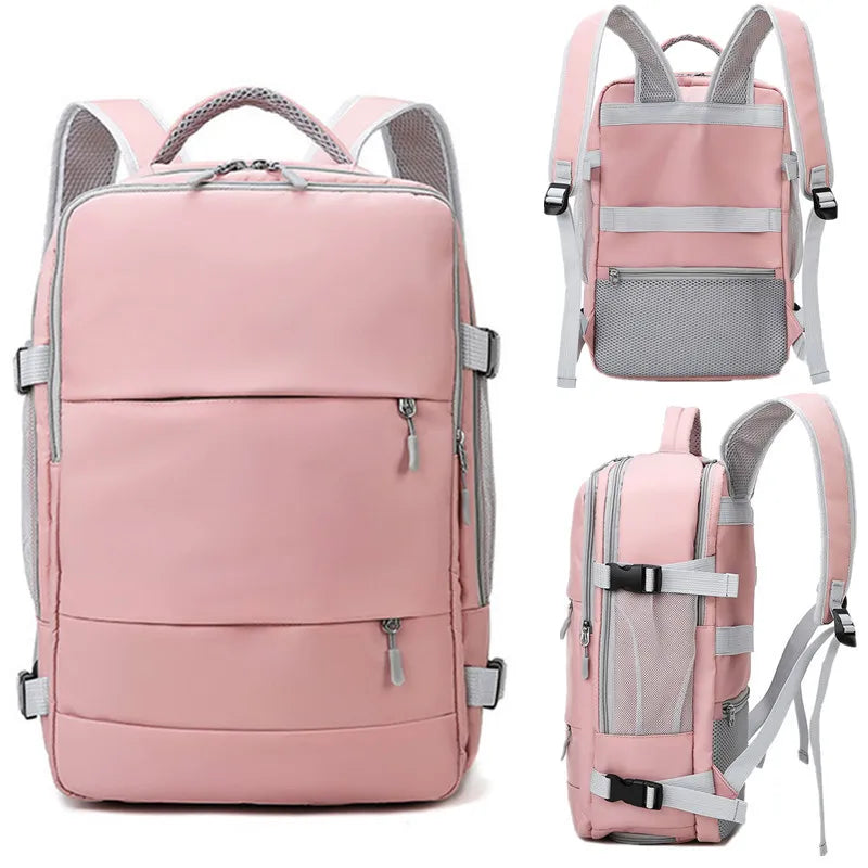 Mochila de viagem feminina, grande capacidade, à prova d'água, antifurto, casual, com alça de bagagem e porta de carregamento USB