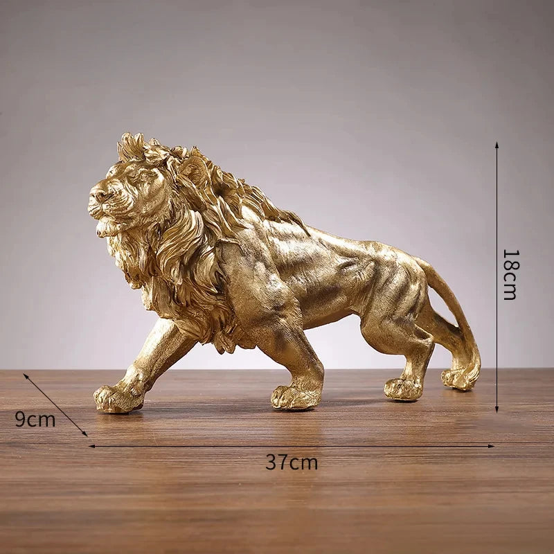 Leão king dourado de resina, ornamento de decoração para casa, escritório, estátua de animal, acessórios de decoração para sala de estar