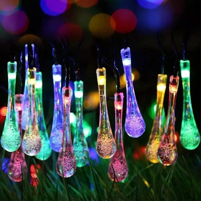 Luzes de Cordão Solar com Gotas de Água – Decoração ao Ar Livre para Natal, Casamentos e Festas no Jardim