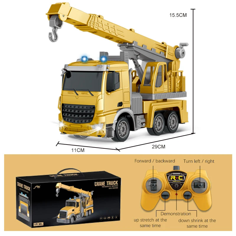 Escavadeira de Controle Remoto para Crianças, Caminhão De Mistura, Brinquedo Do Guindaste, Carro De Engenharia, Escavador, Caminhão Basculante, Presente, 2.4Ghz, 6 Canais, 1:24