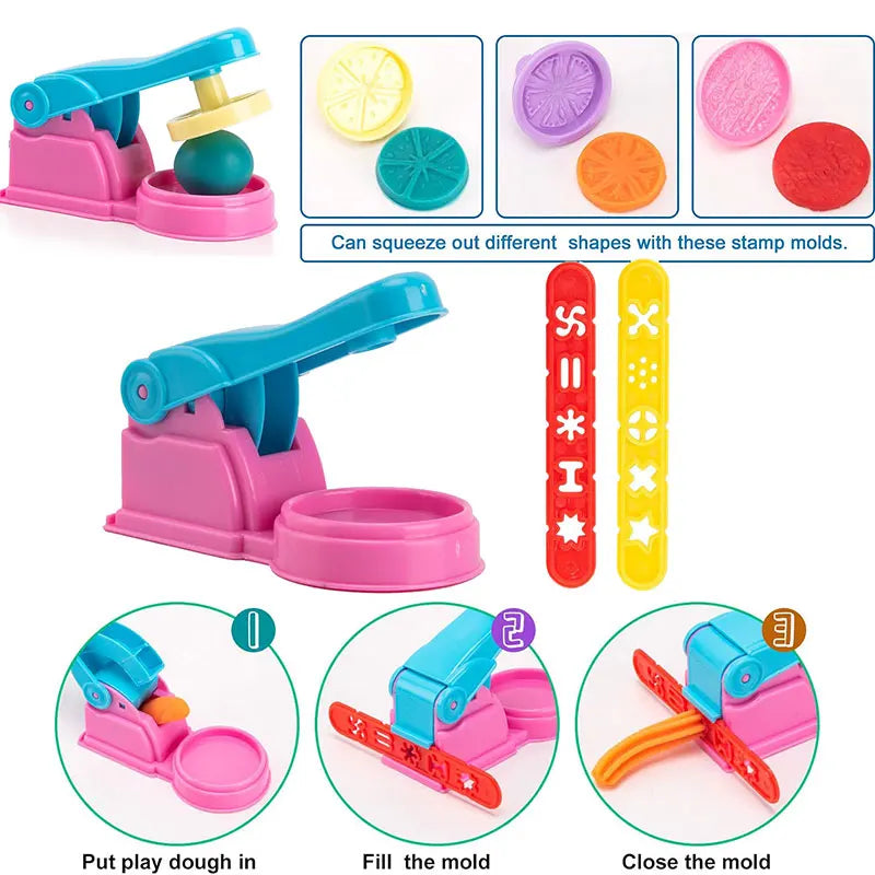 Conjunto de acessórios de massinha para crianças, ferramentas de massinha com vários moldes de plástico, rolos, cortadores, modelo de argila para crianças