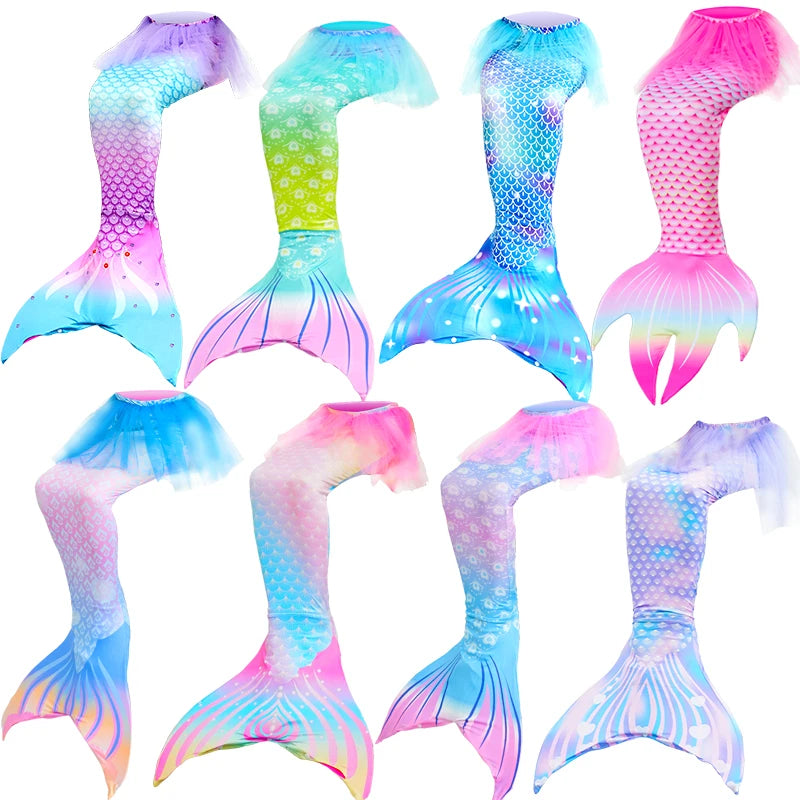 Conjunto de 3 Peças de Fantasia de Sereia para Meninas - Maiô Infantil para Festa na Piscina e Cosplay (4 a 13 anos)