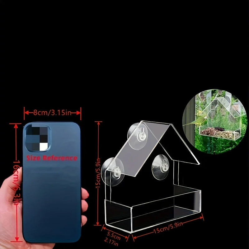 Comedouro de Acrílico para Pássaros – Fixação por Ventosa, Design Resistente ao Clima, Ideal para Janelas