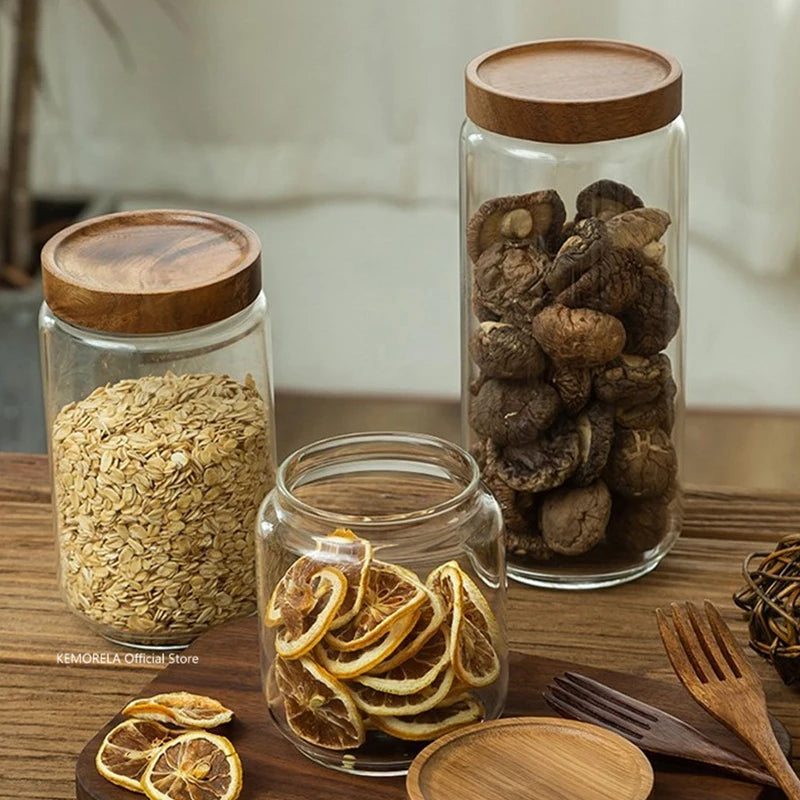 Vidro para alimentos com tampa, armazenamento de cozinha, frascos, recipiente para grãos