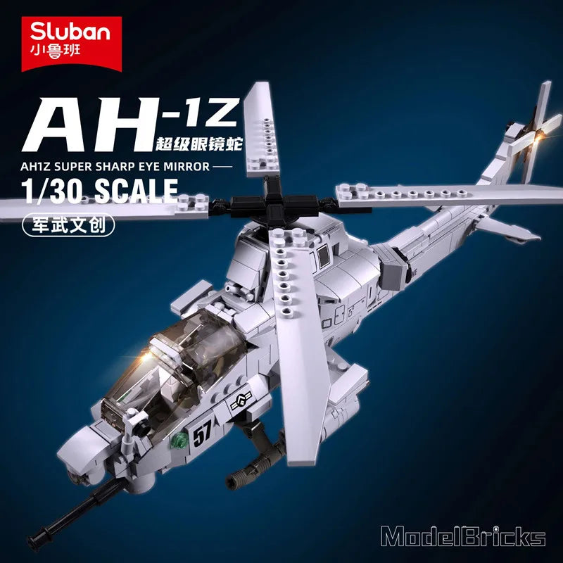 Blocos de construção de aviação da Força Aérea Brinquedos para Meninos, Avião, Helicóptero Gunship, Guerra Arma Tijolos, AH-1Z VIPER, 482 unidades