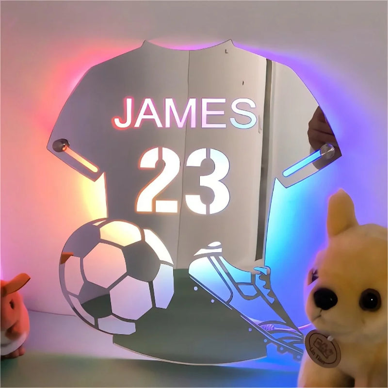 Luminária LED Espelhada Personalizada – Camisa de Futebol com Nome e Número
