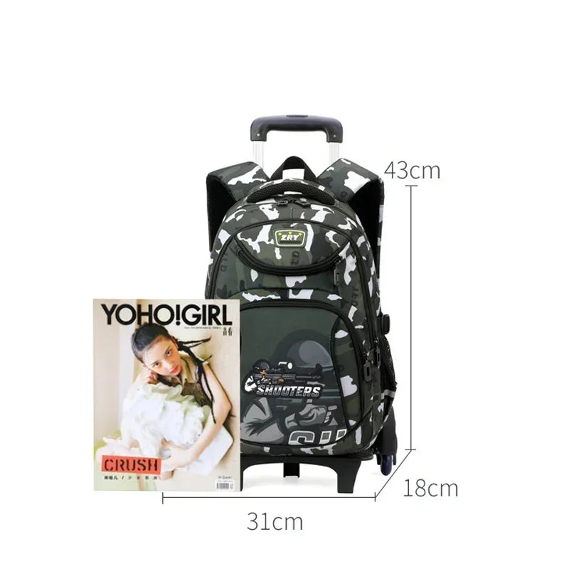 Mochila Escolar Infantil com Rodinhas para Meninos – Mochila Trolley com Rodas