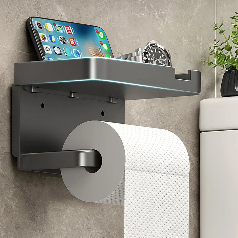 Suporte De Rolo De Papel Higiênico De Parede, Bandeja De Armazenamento, Organizador, Suporte Do Telefone, Acessórios Do Banheiro