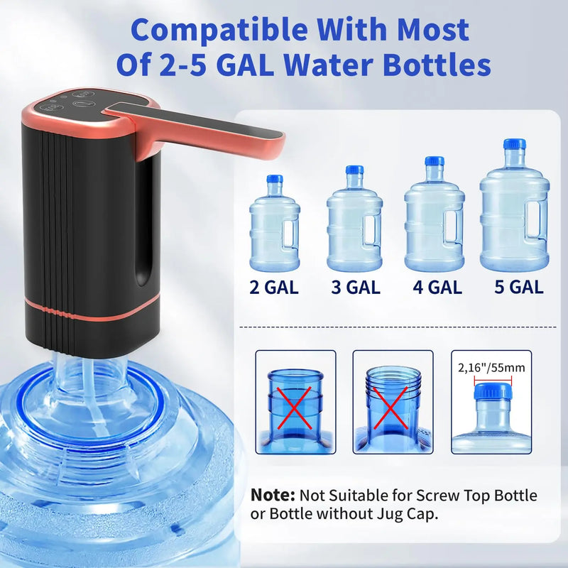Bomba Dispensadora de Água Elétrica, Universal, Galão, Portátil, USB de carregamento