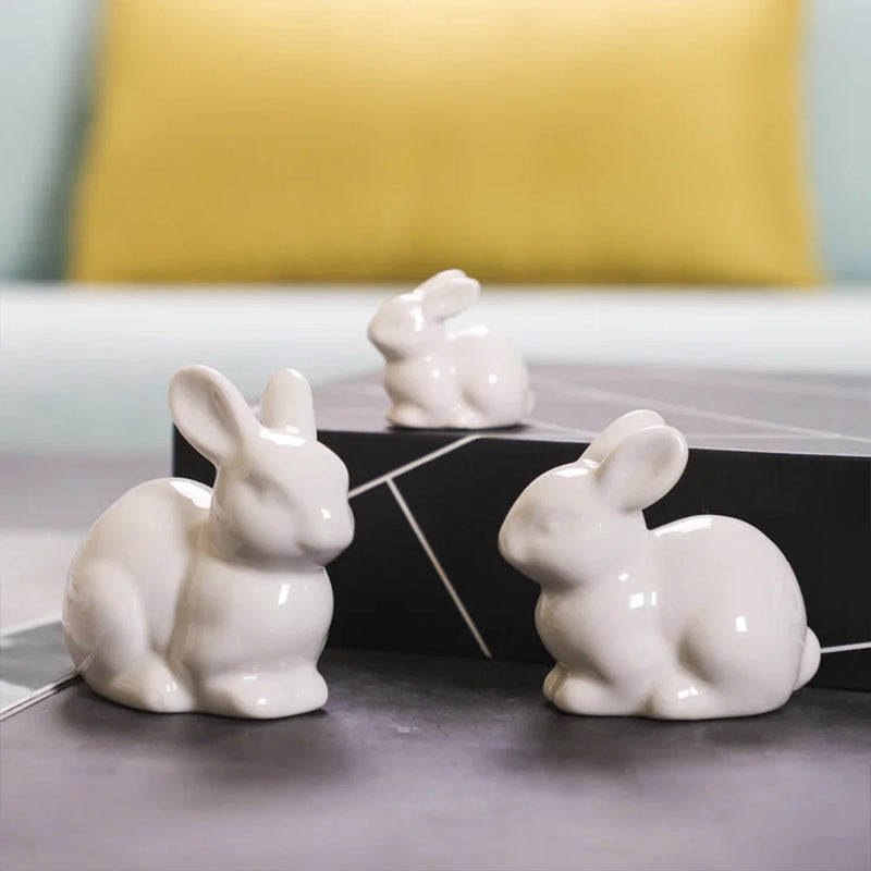 Miniatura de Coelho em Cerâmica – Decoração Encantadora para Casa, Presente de Páscoa e Artesanato