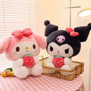Sanrio morango Kuromi travesseiro de pelúcia para meninas, brinquedos de pelúcia macia, boneca Melody, presente, 22 cm, 35cm