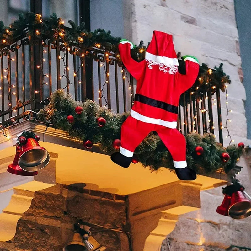 Decoração de Natal Suspensa de 1,7m – Papai Noel de Pelúcia Escalando Janela, Varanda ou Chaminé
