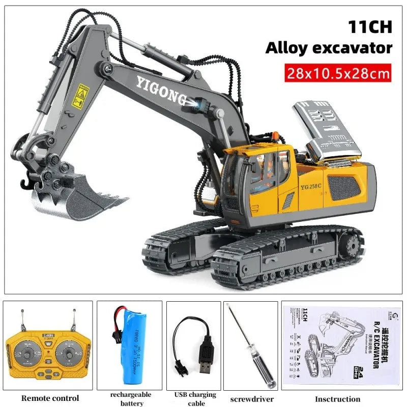 Escavadeiras RC, Brinquedos de Construção para Crianças, Controle Remoto, Veículo De Engenharia, Presentes de Natal e Aniversário, Caminhão Basculante, 2.4G