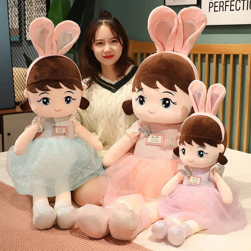Bonecas Kawaii Plush Girl com orelha de coelho, bonecas macias recheadas, brinquedos adoráveis, aniversário infantil e presente dos namorados, 45cm