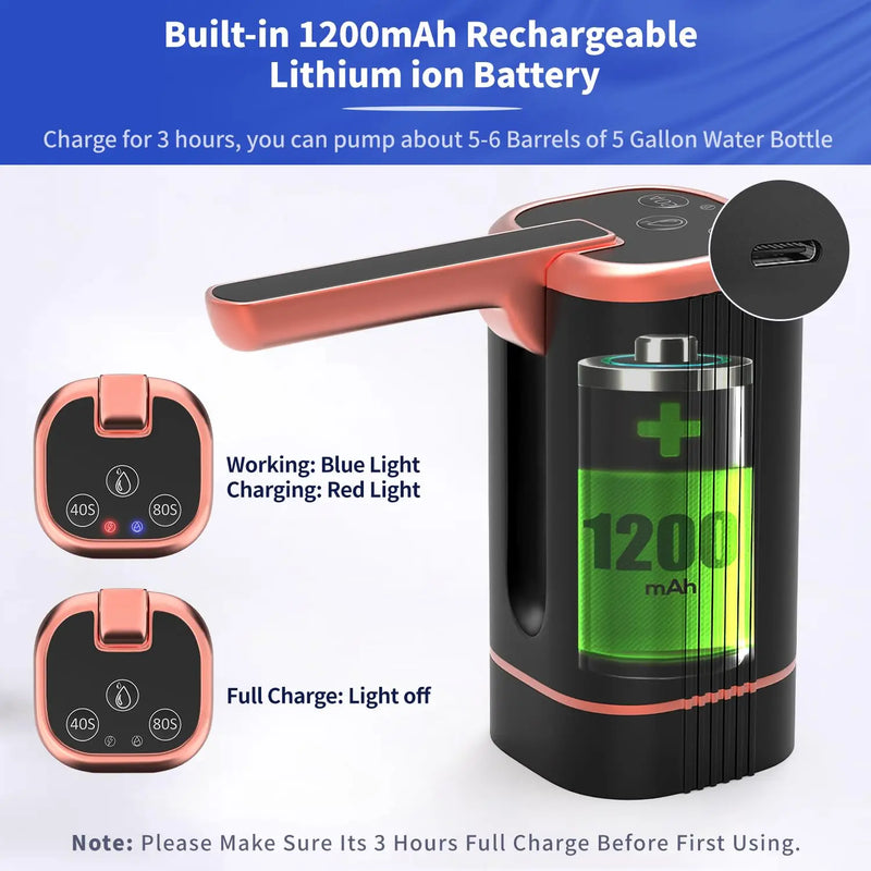 Bomba Dispensadora de Água Elétrica, Universal, Galão, Portátil, USB de carregamento