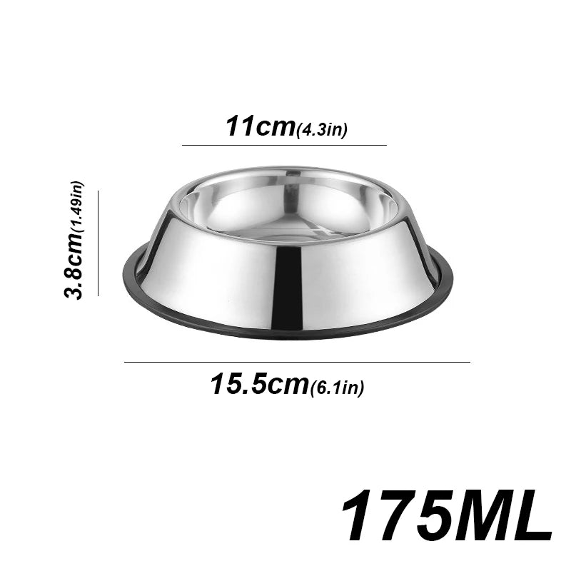 Tigela de Aço Inoxidável Antiderrapante para Pets – 6 Tamanhos, Resistente e Fácil de Limpar