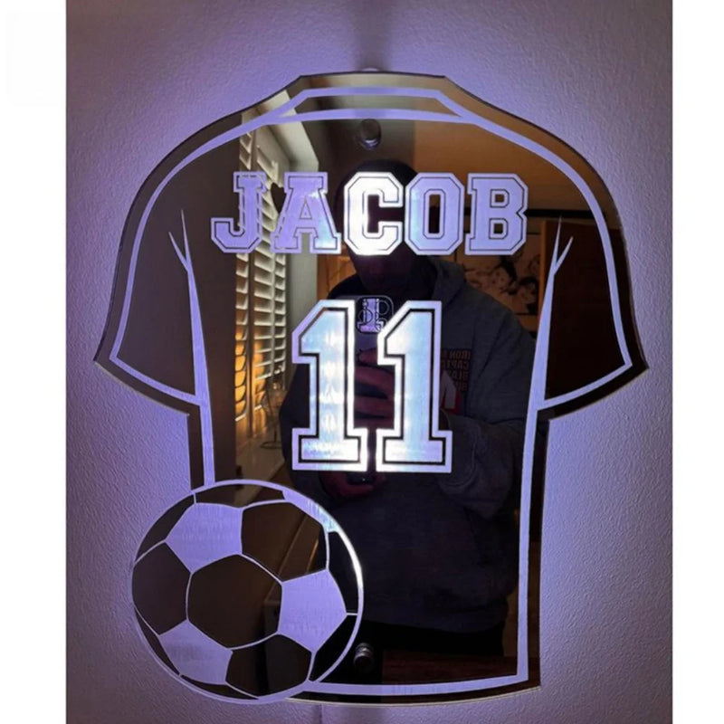 Luminária LED Espelhada Personalizada – Camisa de Futebol com Nome e Número