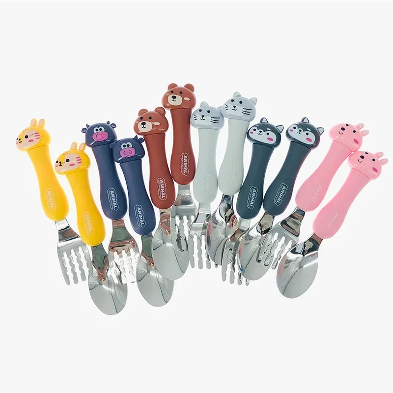 Conjunto de Talheres Divertidos de Animais para Crianças: Colher e Garfo de Desenho Animado para Pequenos Aventureiros!