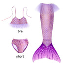 Conjunto de 3 Peças de Fantasia de Sereia para Meninas - Maiô Infantil para Festa na Piscina e Cosplay (4 a 13 anos)
