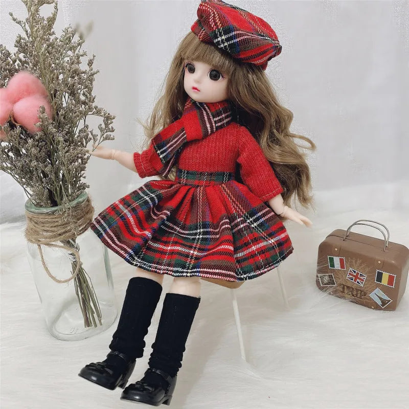Boneca com olhos castanhos 3D com roupas e sapatos para meninas, boneca Bjd, 12 articulações móveis, 1/6 vestido de menina, brinquedos para crianças, presente infantil, 30cm