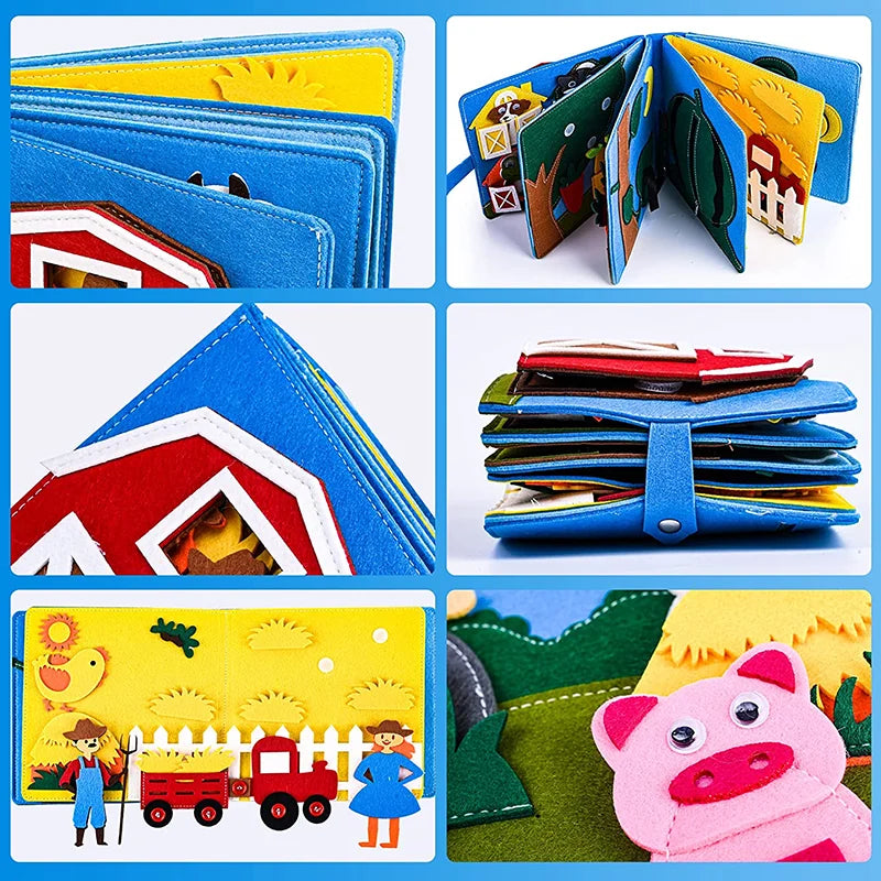 Crianças, brinquedos ocupado placa fazenda animal cena storytelling atividade brinquedo livro silencioso atividade de feltro educacional brinquedo sensorial